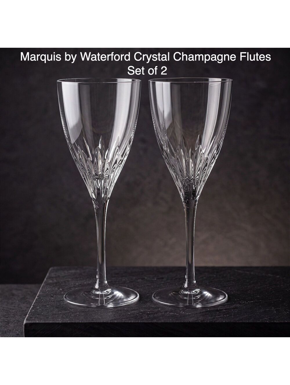 Vintage Marquis by Waterford Crystal Champagne Flutes Fan Cut Set of 2 - 8.5"